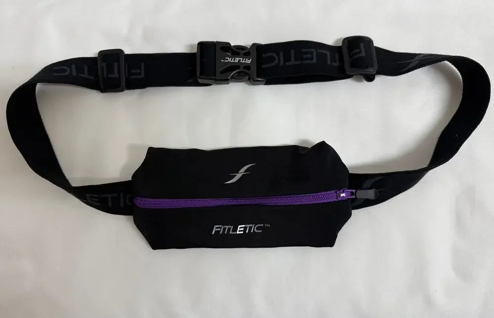 Fitletic Mini Sport Running Belt Black Purple Zipper Adjustable Waist Pouch